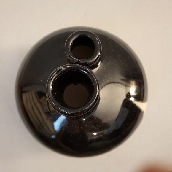 VTG Glossy Black White Ceramic Double Spout Hand Crafted Weed Pot Vase signed - Picture 4 of 6